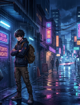 Shutline MangaBuddy Online Free guide featuring an anime-inspired action scene with two original characters in a neon-lit city at night.