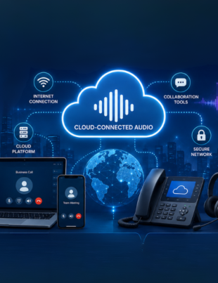 Cloud-Connected Audio infographic on unified comms devices.