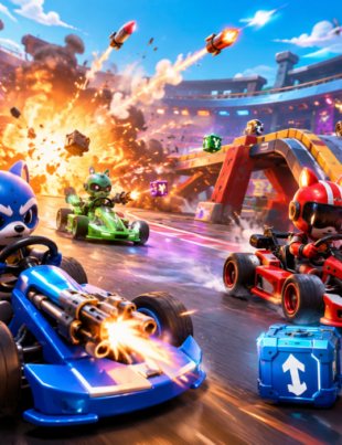 Smash Karts Unblocked 3D battle racing gameplay arena.