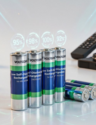Low self discharge rechargeable AA batteries with long lasting charge retention for flashlights, cameras, and everyday electronic devices.