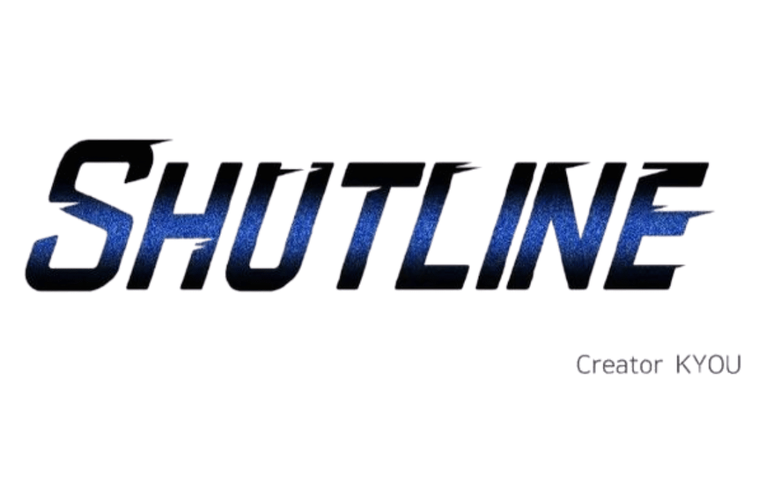 Shutline manhwa logo by creator KYOU featuring a bold blue and black stylized title on a white background.