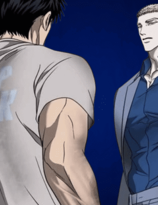 Animation Free to Watch artwork featuring two male characters standing face to face in a dramatic animated scene with a dark blue background.