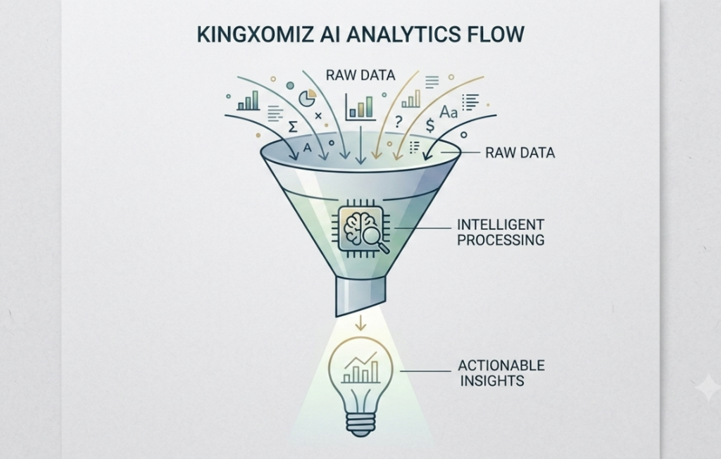 Kingxomiz AI analytics flow diagram filtering raw data