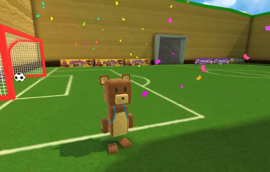 3D Capybara character celebrating goal in clicker game.