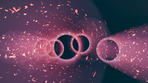 Froggatt Nielsen illustration featuring colorful molecular structures and particle interactions in a theoretical physics visualization.