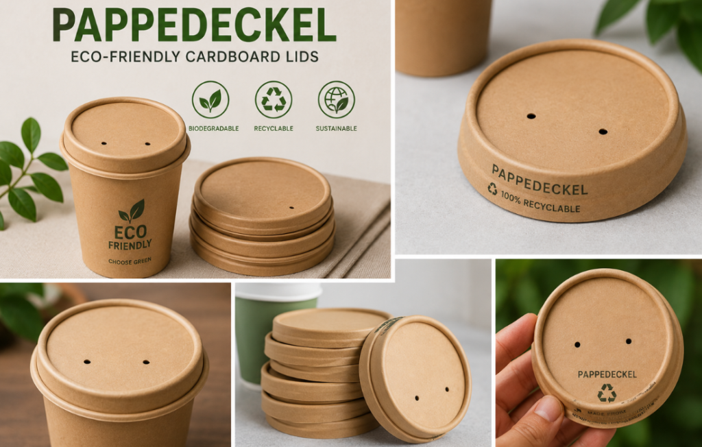 Pappedeckel biodegradable cardboard lids for coffee cups.