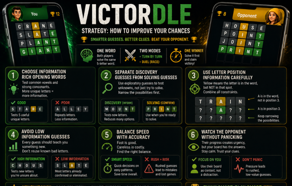 Victordle strategy guide infographic.
