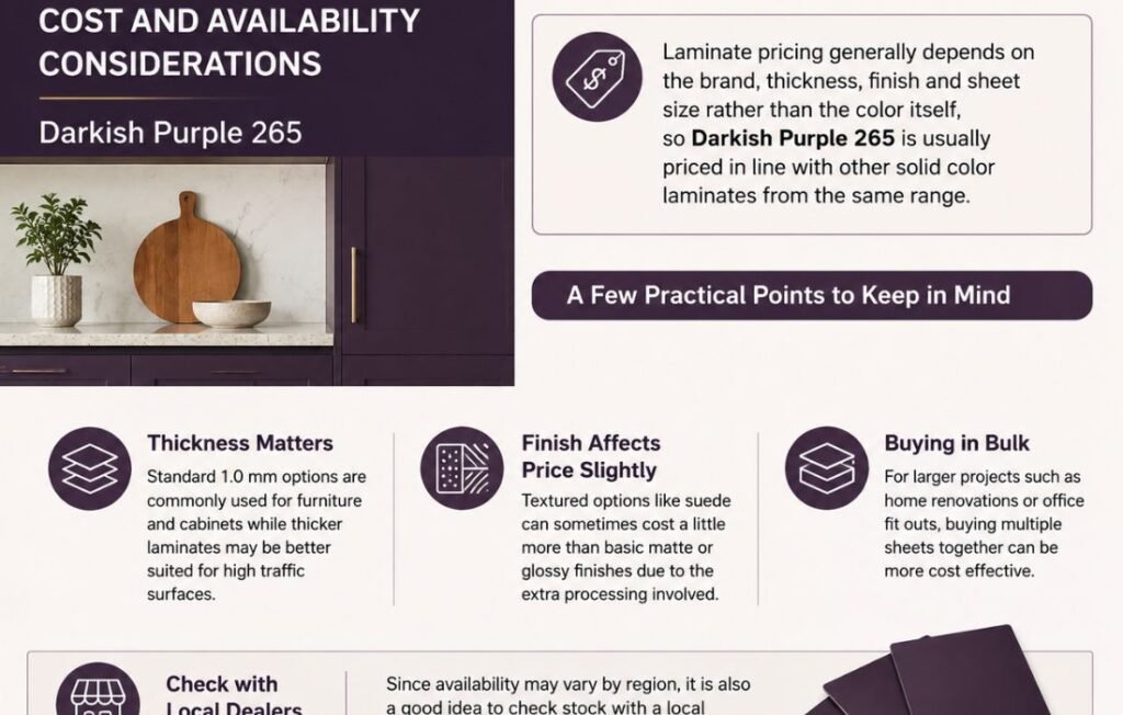 Darkish Purple 265 laminate cost and availability considerations