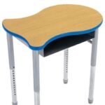 AmTab FishDesk2433 fish-shaped collaborative learning desk with adjustable height and book storage