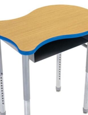 AmTab FishDesk2433 fish-shaped collaborative learning desk with adjustable height and book storage