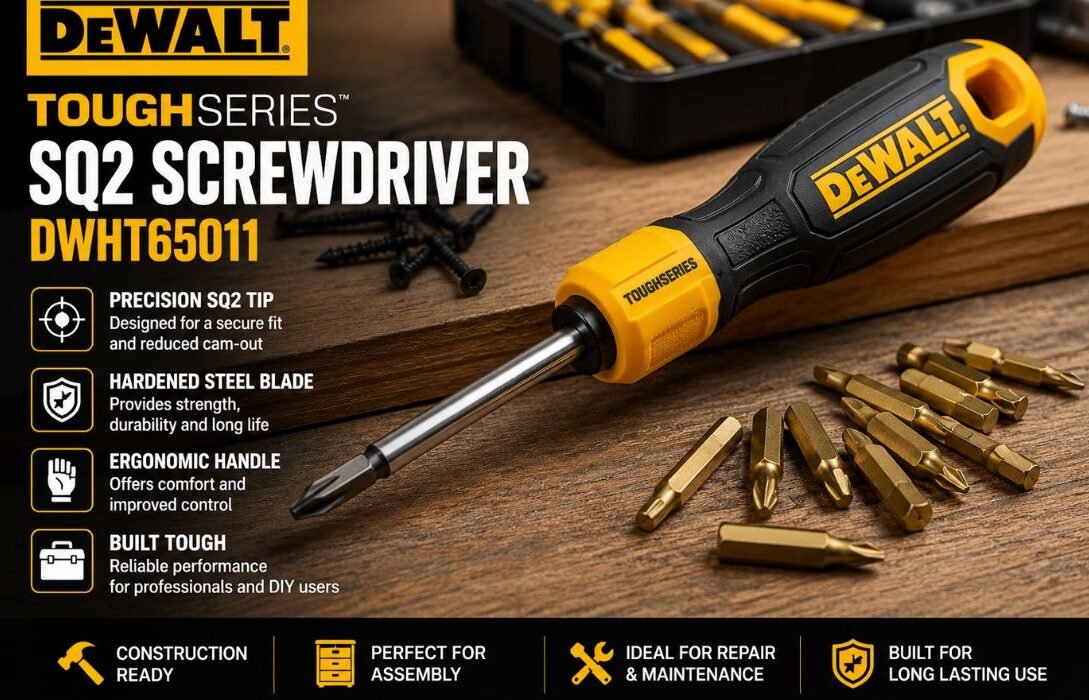 DEWALT ToughSeries SQ2 Screwdriver DWHT65011 with durable handle and steel blade on workbench
