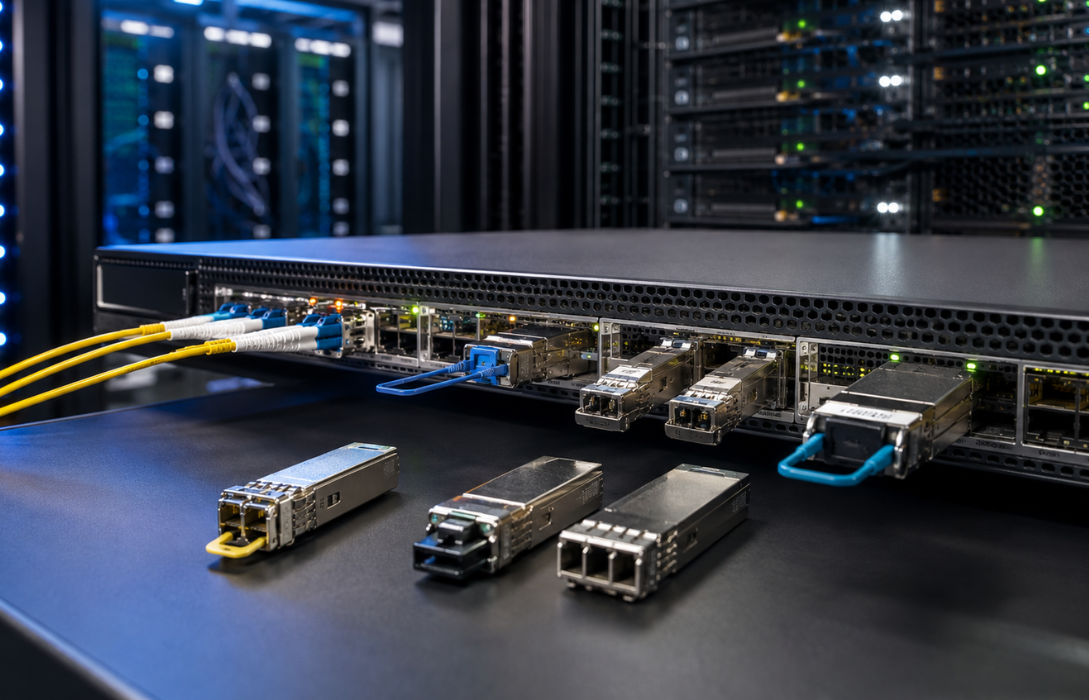 Network server with fiber cables for multi source agreement