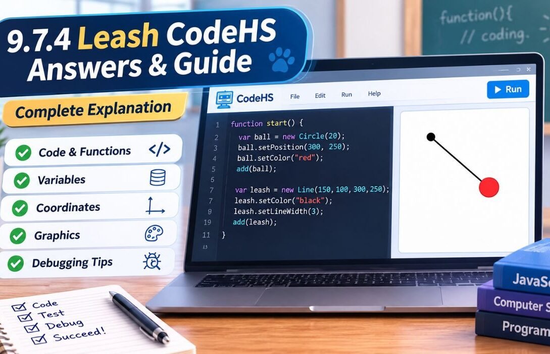 9.7.4 Leash CodeHS answers and guide on laptop screen