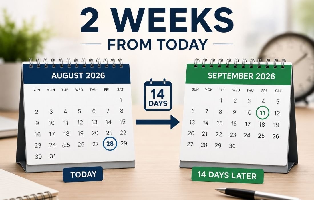 2 weeks from today showing August 28 to September 11, 2026
