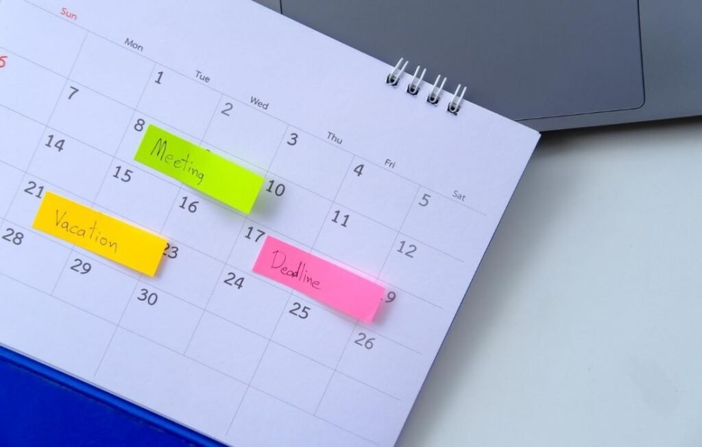2 weeks from today calendar planning for meetings, vacation, and deadlines