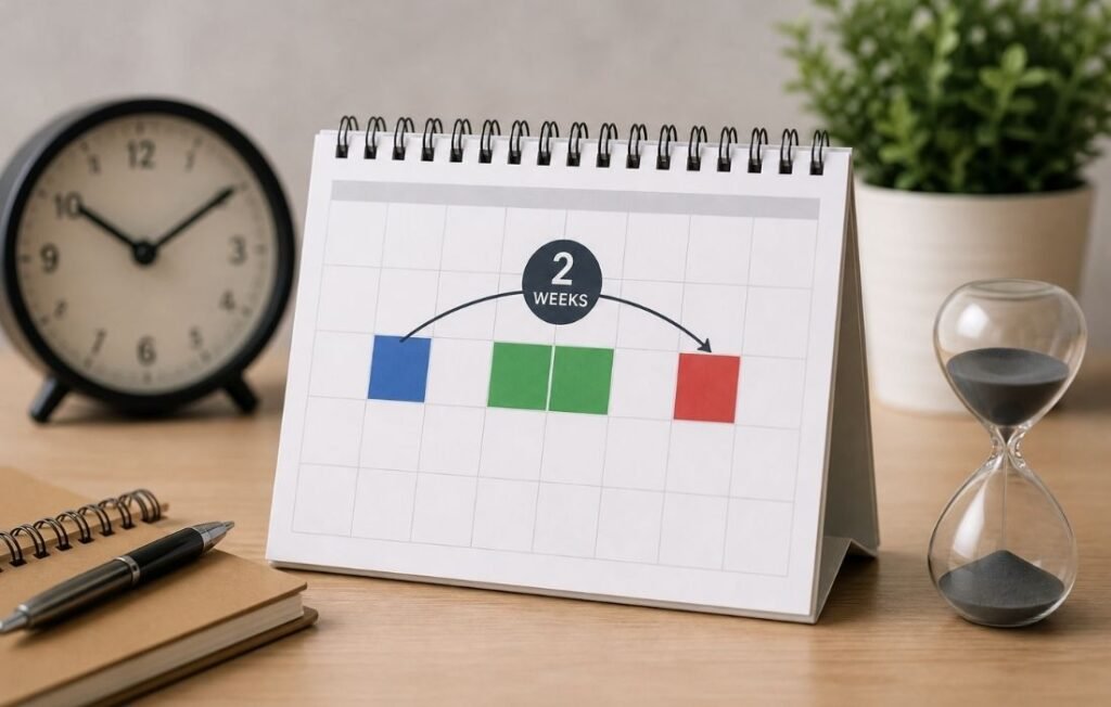 2 weeks from today calendar showing a 14-day date calculation