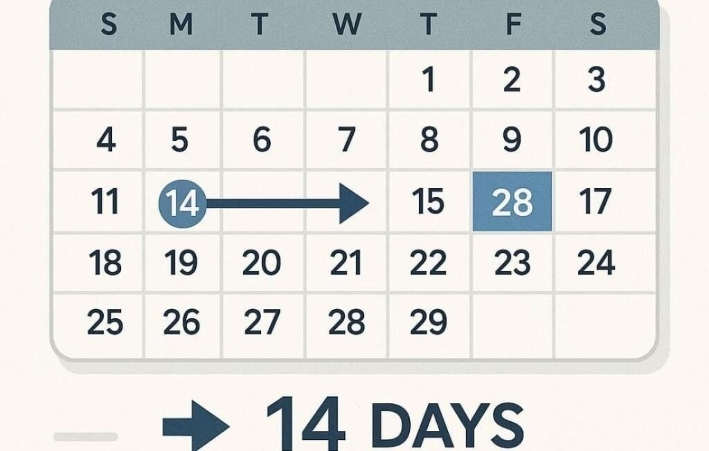 2 weeks from today calculated as 14 days on a calendar