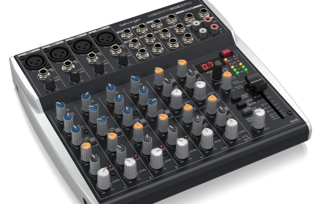Behringer Xenyx 1202SFX Premium Analog 12-Input Mixer front view with multiple controls
