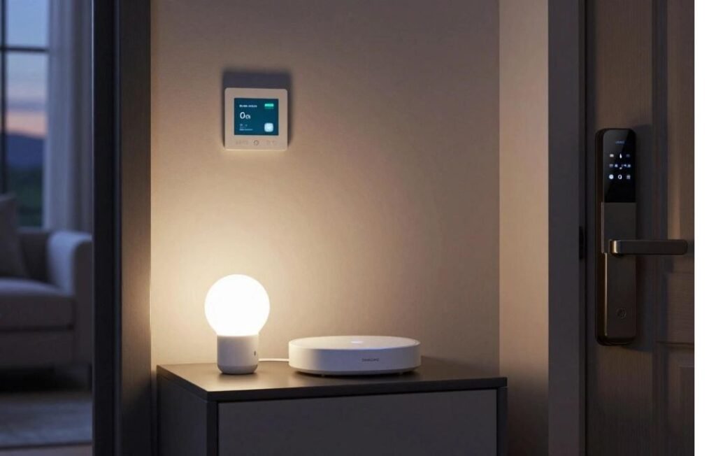 Home Center Lite controlling smart lamp and door lock in a home setting