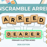 Arreed letters unscrambled into dearer with Scrabble values