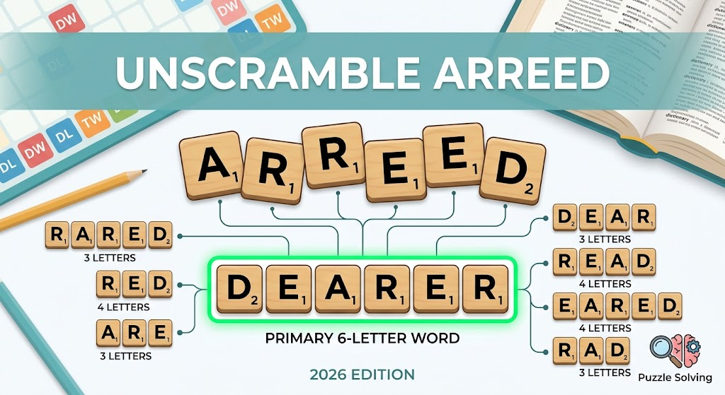 Arreed letters unscrambled into dearer with Scrabble values