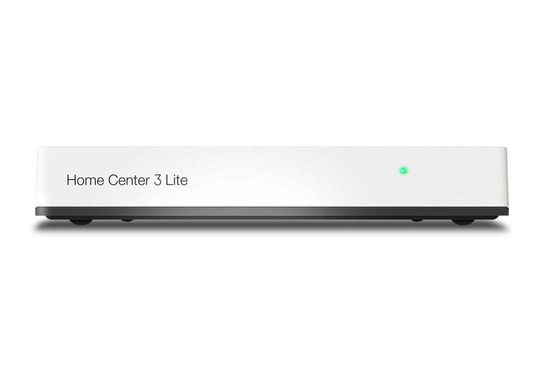 Home Center Lite smart home hub front view with power indicator light