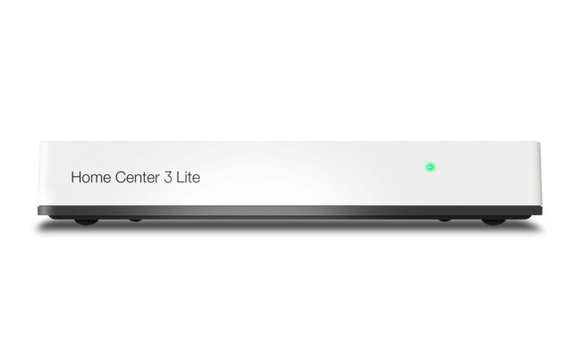 Home Center Lite smart home hub front view with power indicator light